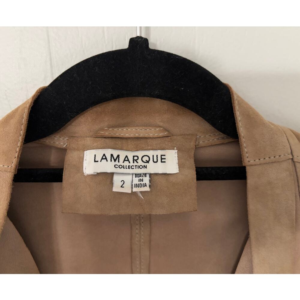 Lamarque Size 2 Fringe Arm Short Waist Drape Collar Leather Evening Coat - Picture 2 of 6